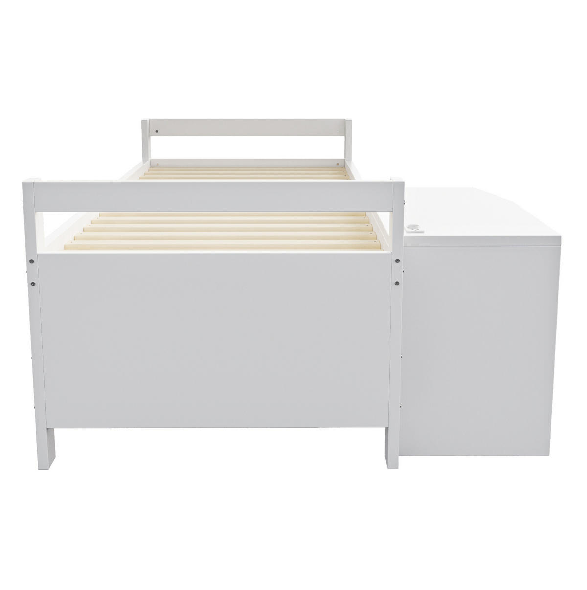 BETT 90/200 cm Weiß mit Schreibtisch, Stauraum und USB-Anschlüssen - Weiß, Holz (90/200cm) - Flora Grace