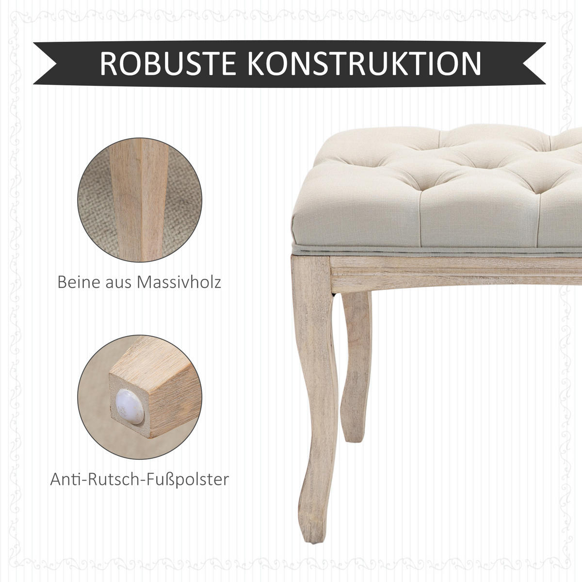 POLSTERBANK Sitzbank Truhenbank Schuhbank Vintage Gummiholz Leinen Beige - Beige, Kunststoff (40/48/110cm) - HOMCOM