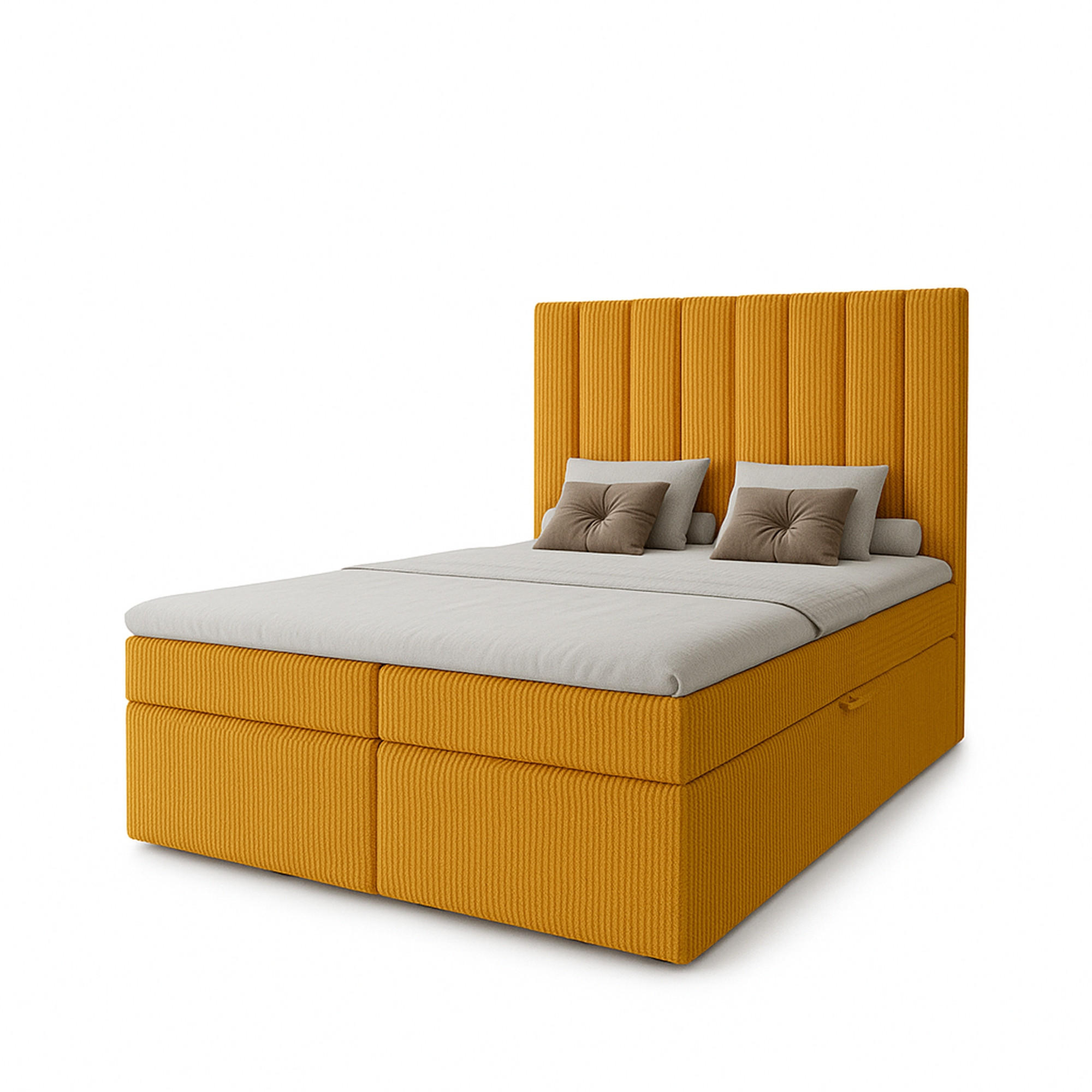 BOXBETT Nero mit 2 Bettkästen, 140x200, Gelb, Cordstoff, Doppelbett mit Bonell-Matratze - Gelb, Holz/Kunststoff (140/200cm) - Marpur