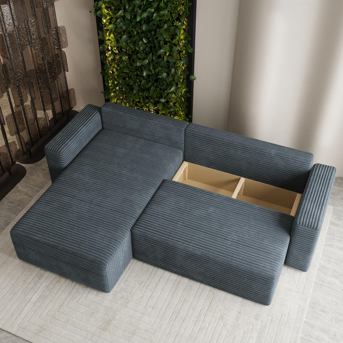 ECKSOFA CALTI T Grau Kordstoff mit Schlaffunktion - Grau, Holzwerkstoff/Textil (283/183cm) - MASSENO