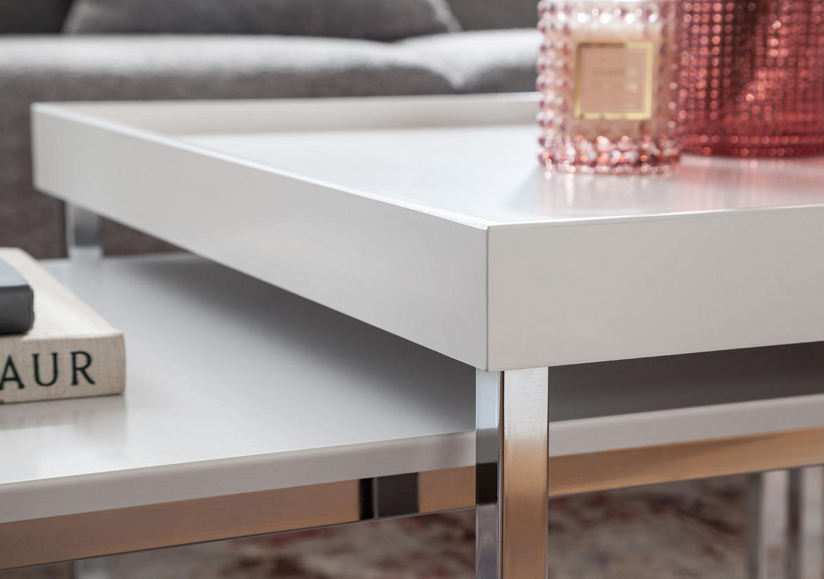 COUCHTISCH 2er Set Holz Metall Ineinanderschiebbar SILVANUS, Weiß 110x60x45 cm - Weiß, Holz/Metall (60/110/45cm) - KADIMA DESIGN