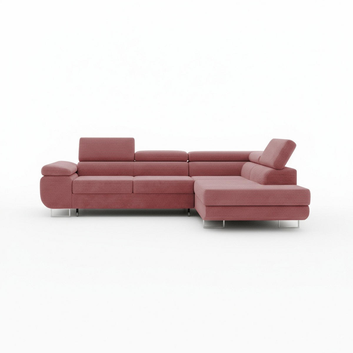 ECKSOFA ASTORP, Sofa aus Cord Rosa - Poso 27 - Pink/Silberfarben, Textil/Metall (277/203cm) - Moderno Meble