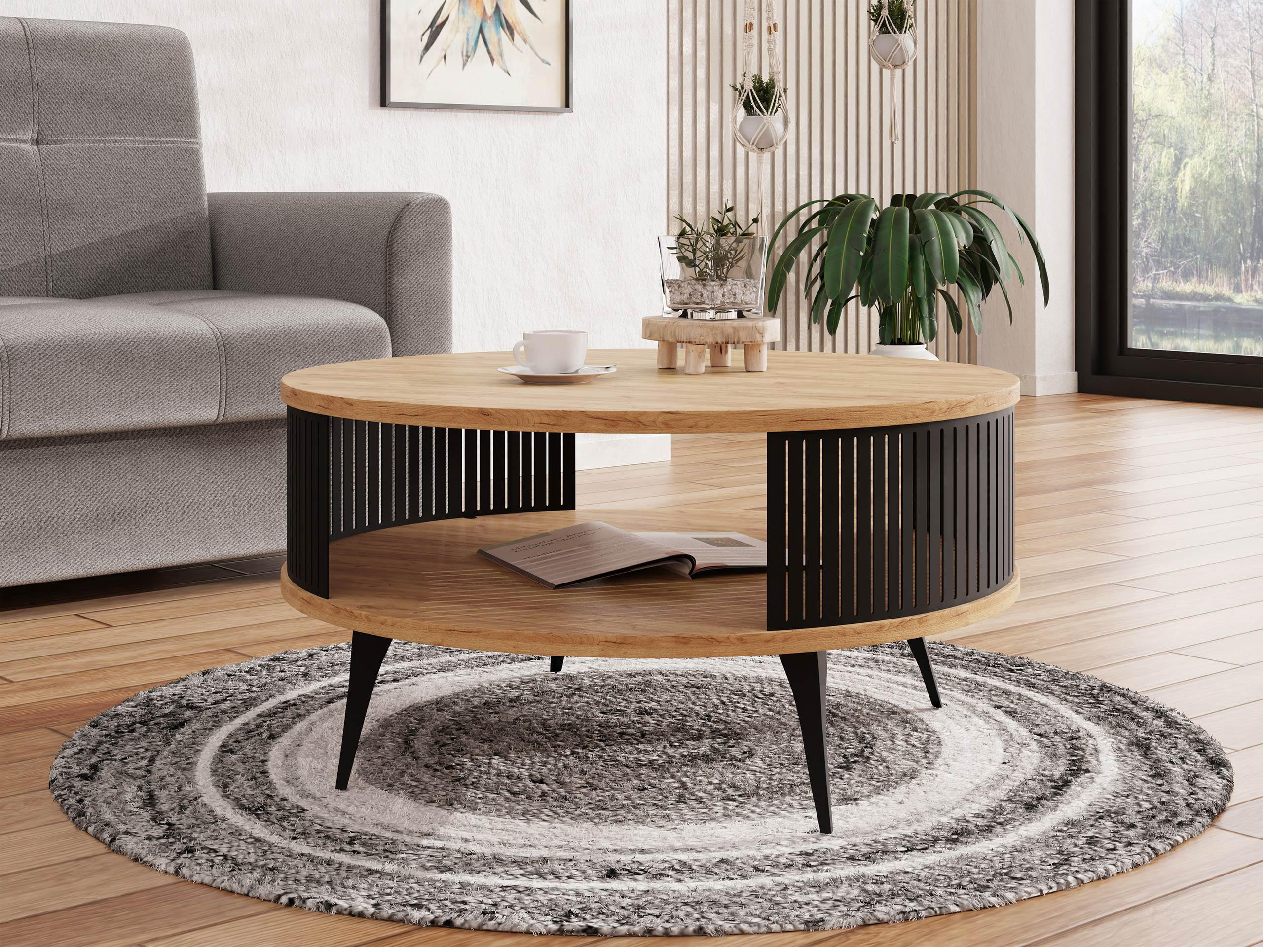 COUCHTISCH Roenni - Eichefarben/Schwarz, Holzwerkstoff/Metall (75/75/30cm) - MIRJAN24