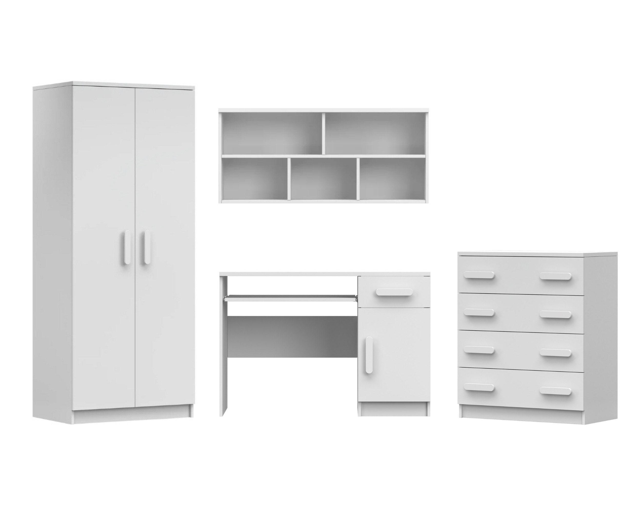 KINDERZIMMER-SET INGE III Weiß/WeißEiche 4-teilig - Weiß, Holzwerkstoff (270/193/50cm) - Deine Möbel 24