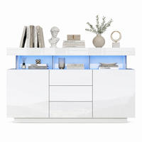 SIDEBOARD aus Spanplatte und Acryl 140x35x80 cm Weiß mit LED-Beleuchtung, 3 Schubladen und 2 Türen - Weiß, Holzwerkstoff (140/80/35cm) - IVMEU