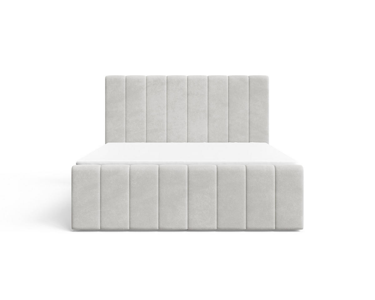 BOXBETT 01 BIS 140 x 200 cm - Manila - Modernes Polsterbett mit Bettkasten inkl. PU-Schaum-Topper und Federmechanismus - Silberfarben, Holz (140/200cm) - ROYAL24_MARKT