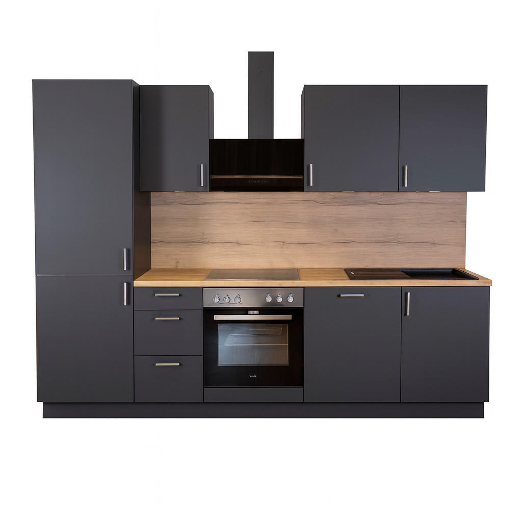 KÜCHENLEERZEILE „Dresden“ 270 cm – ohne E-Geräte – Diamantgrau – mit Zubehör - Edelstahlfarben/Anthrazit, Holzwerkstoff/Metall (270/210/60cm) - GEBA