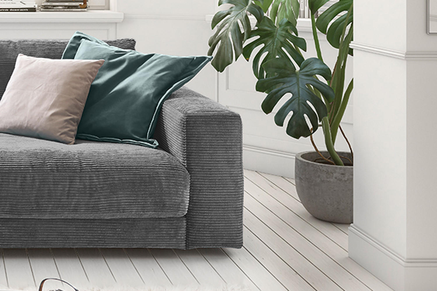 SOFA 2-SITZER MADELINE Grau Cord - Schwarz/Grau, Kunststoff/Textil (230/85/127cm) - KAWOLA