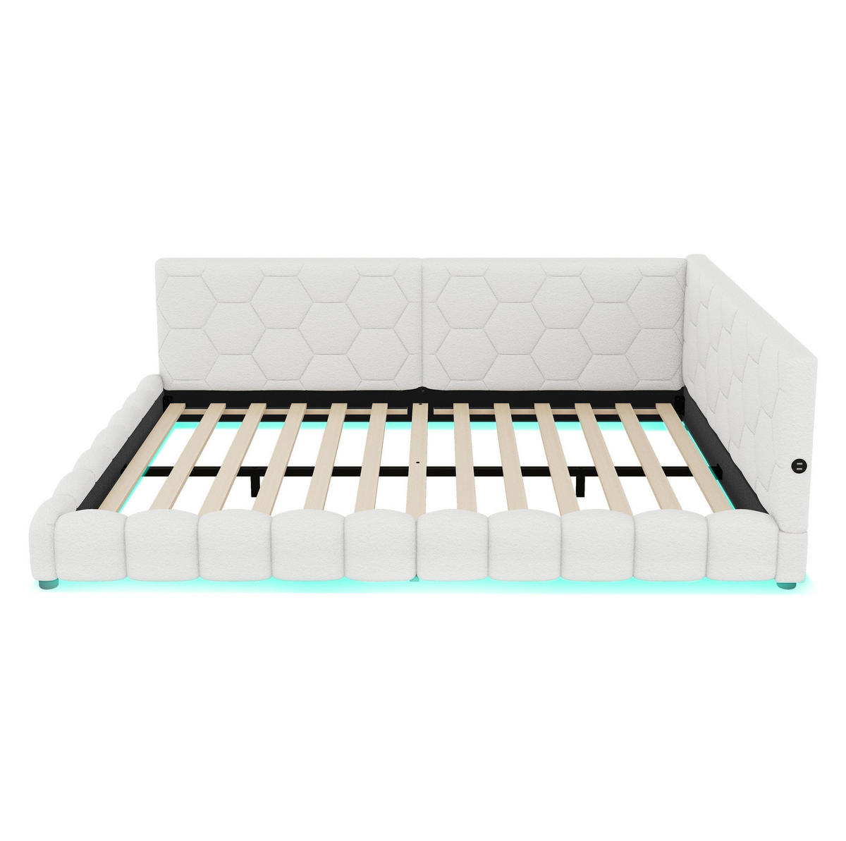 KREVET 140/200 cm s LED ambijentalnim osvjetljenjem, USB priključkom i USB-C priključkom, Bijela - bijela, tekstil (140/200cm) - Redom