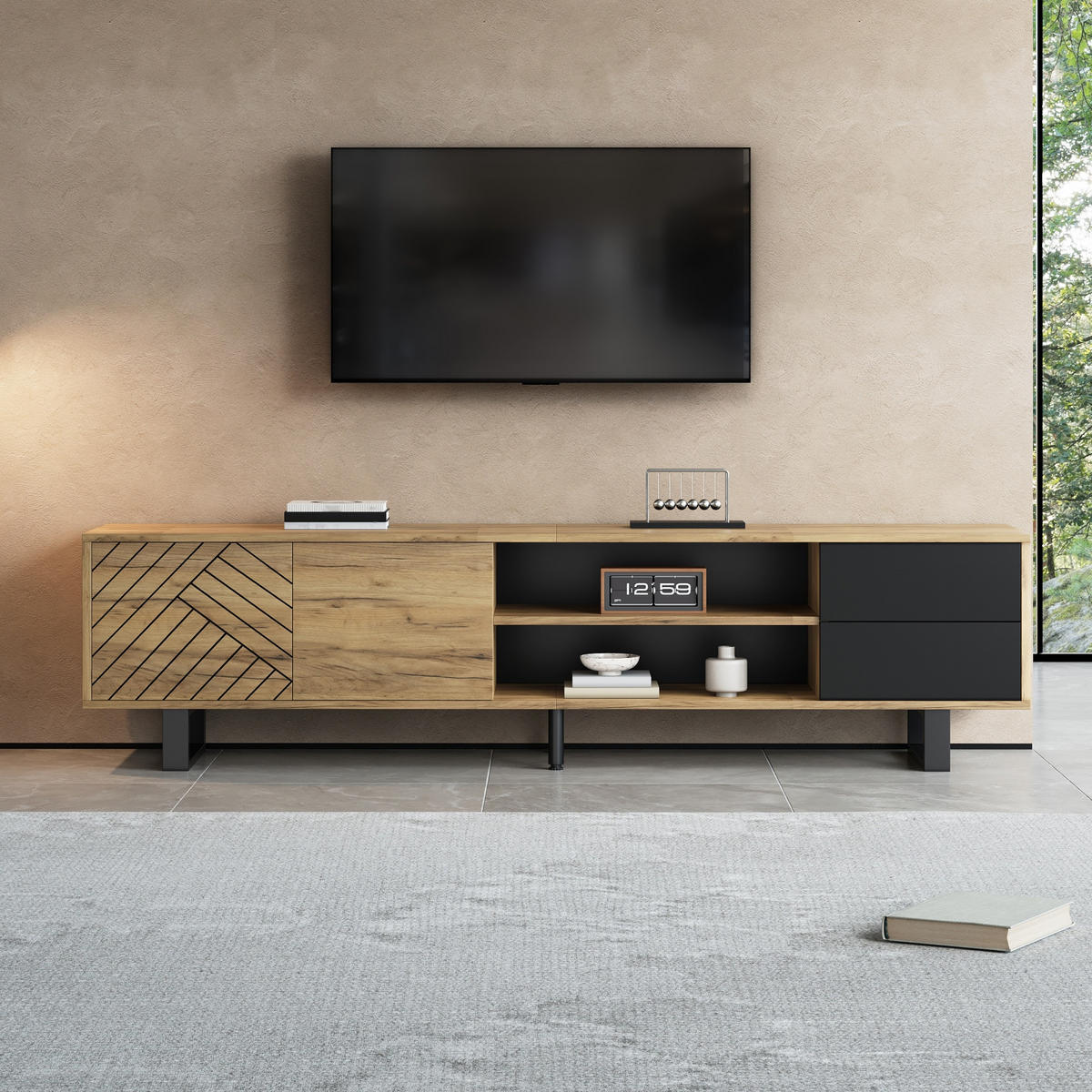 TV-SCHRANK Lowboard Holzoptik 180cm 2 Schubladen Modern - Multicolor, Holzwerkstoff (180/50/40cm) - FLIEKS