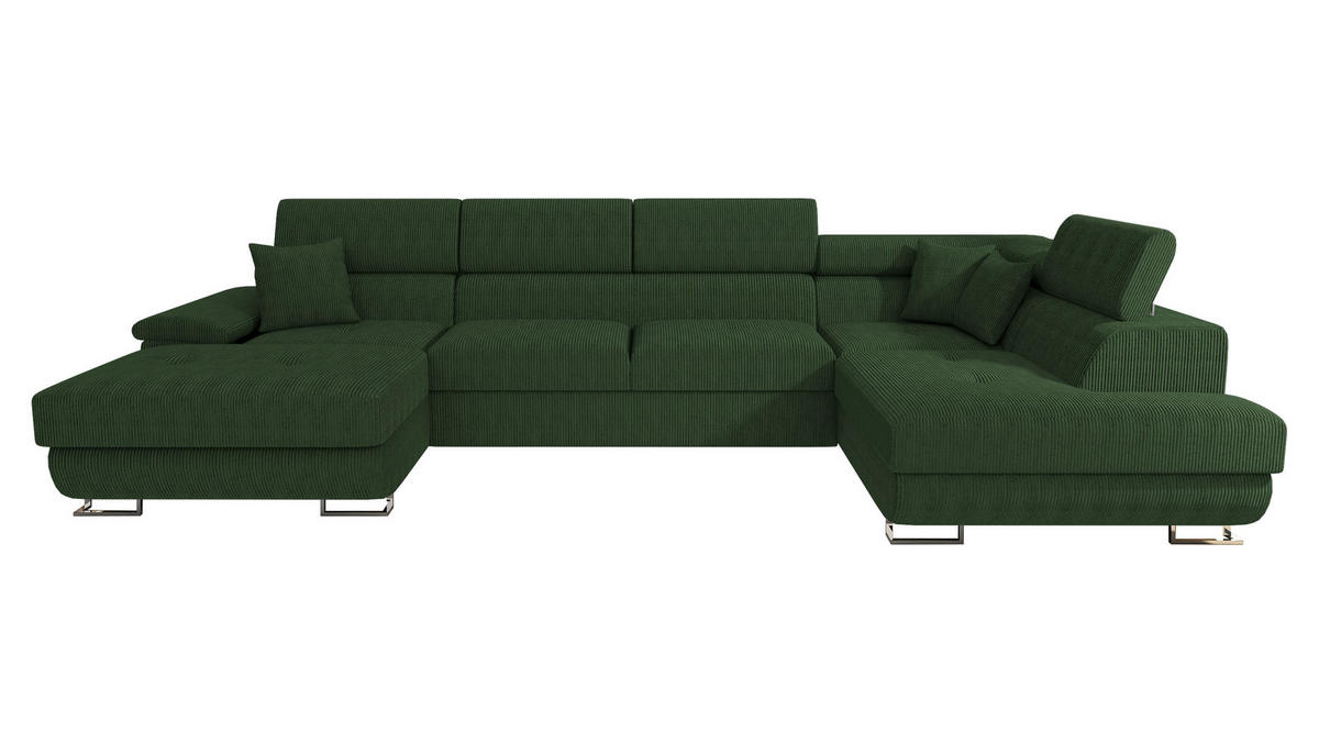 WOHNLANDSCHAFT Cotere Bis Cord, Seite: Rechts - Grün, Holz (345/91/202cm) - MIRJAN24