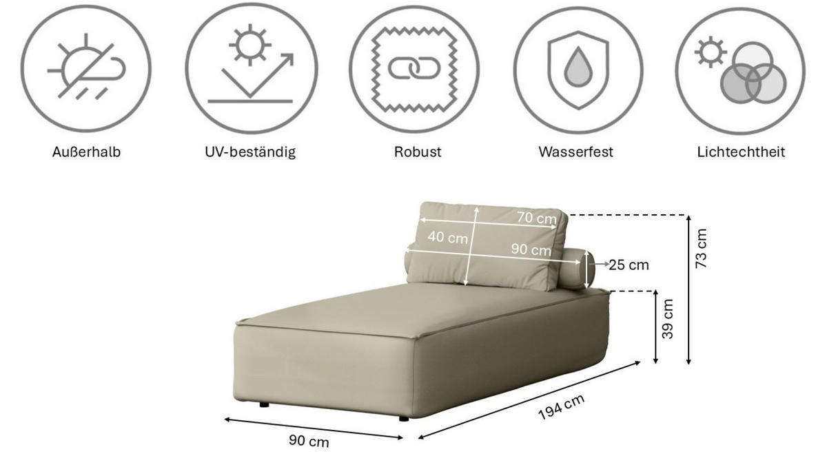GARTENCHAISELONGUE Liegestuhl Für Den Garten MALIBU Dunkelbeige - Beige, Holz (90/73/194cm) - Kaiser Möbel