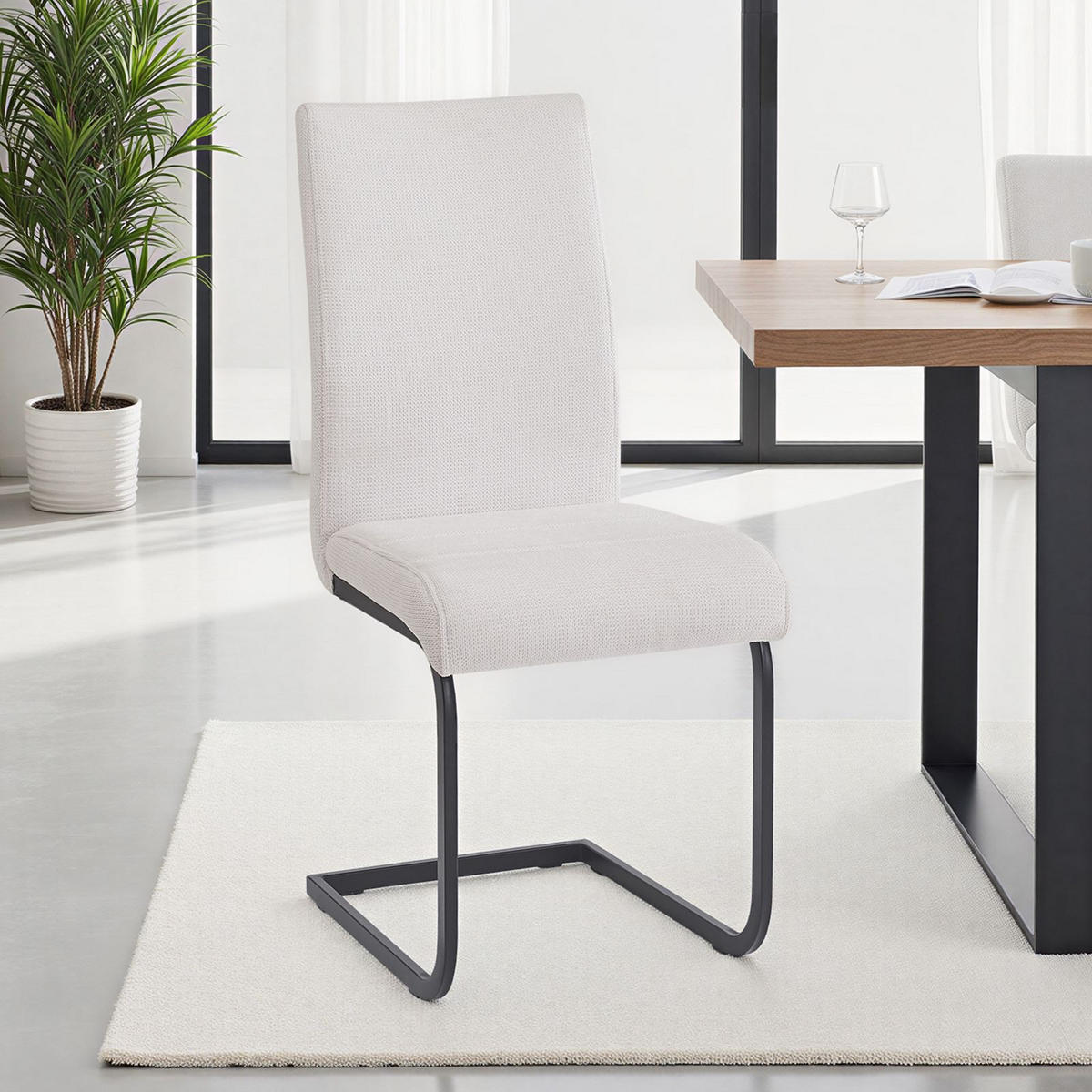 ESSZIMMERSTUHL LETICIA 4er-Set schwarz, cremeweiß - Schwarz, Textil (42/96/57cm) - IDIMEX