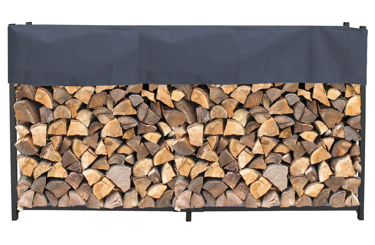 KAMINHOLZREGAL Außen 200x25x115 cm Metall Anthrazit mit Schutzhülle Grau 0,8 m³ / 1,3 SRM - Anthrazit, Metall (200/115/25cm) - QUICK STAR