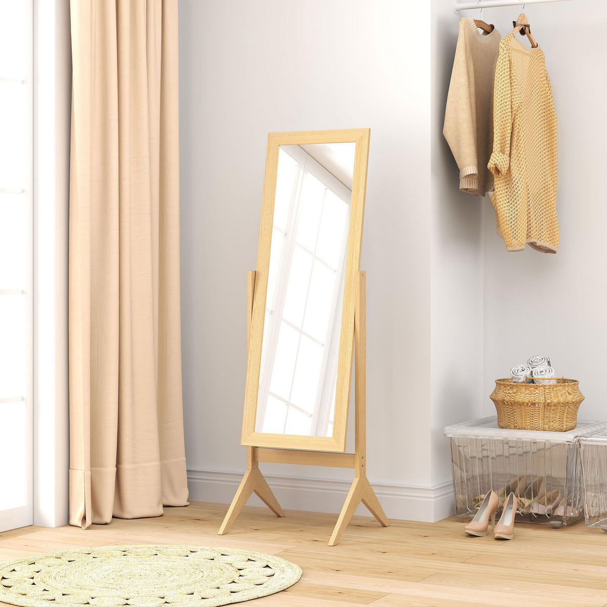 STANDSPIEGEL DE-17940 verstellbarer Neigungswinkel Eiche - Eichefarben, Holzwerkstoff (47/148/46cm) - ComfortXL