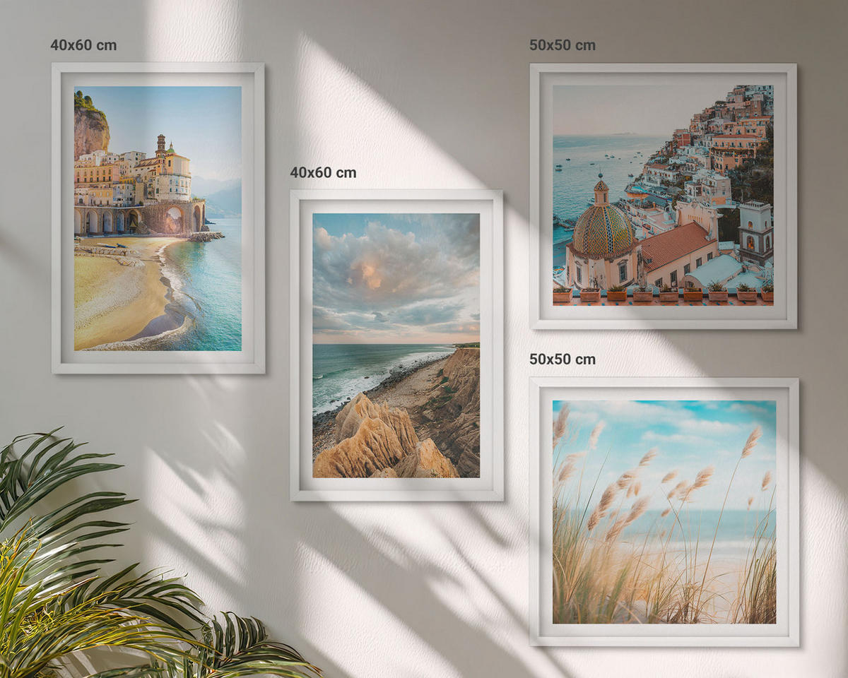 BILDER SET 4er Set - 50x50 cm & 40x60 cm Weißer Rahmen - Landschaften Strand Stadt Klippen - Weiß, Kunststoff (50/50cm) - TULUP