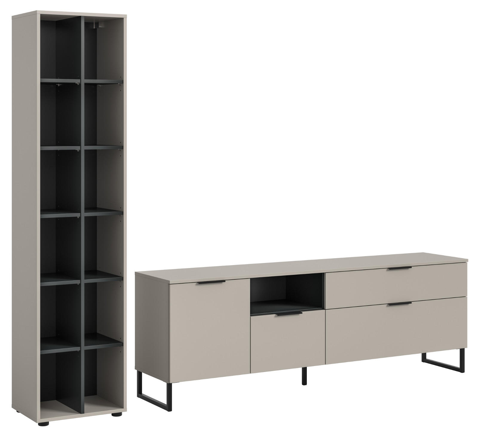 WOHNWAND kaschmir, schwarz 245 cm, Wohnkombination mit Soft-Close-Funktion - Kaschmir/Schwarz, Holzwerkstoff/Kunststoff (245/192/41cm) - Inn.Furn