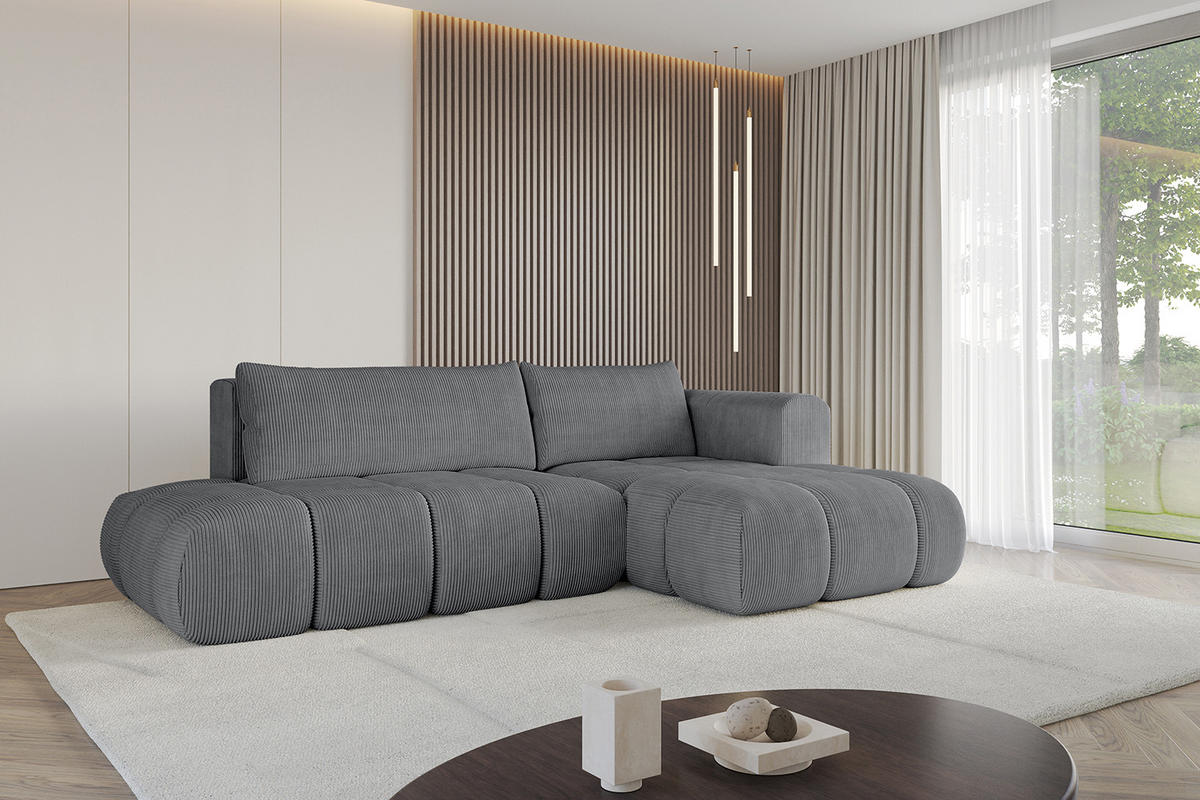 ECKSOFA Ottomane Rechts CLOUD-L 289x180x40 Dunkelgrau Cord - Dunkelgrau, Holzwerkstoff/Kunststoff (289/180cm) - ALTDECOR