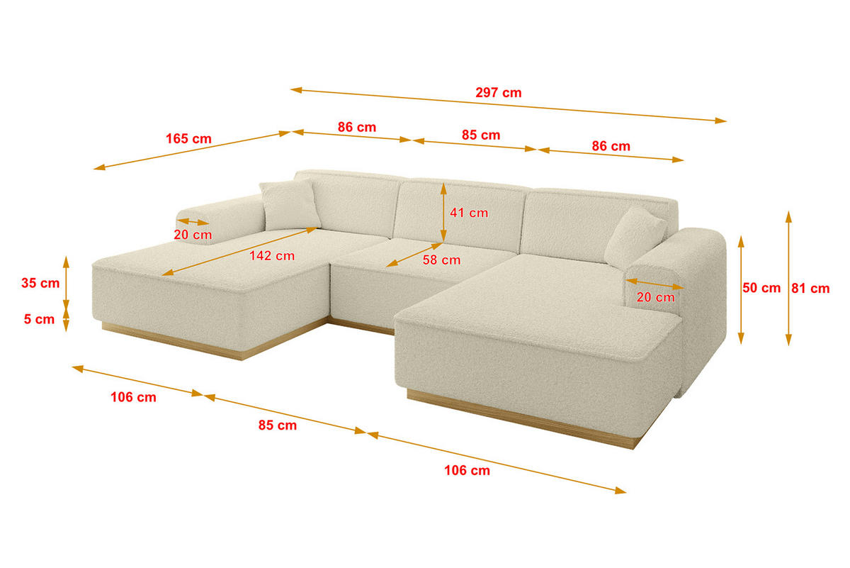 WOHNLANDSCHAFT IREA-U1-v2 - 297x165x81 cm Beige - Beige, Holzwerkstoff/Textil (297/81/165cm) - ALTDECOR