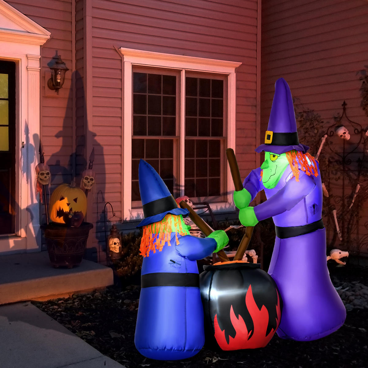 AUFBLASBARE Halloween Deko Luftfigur LED Beleuchtung Baum Hexen Katze Kürbis - Multicolor, Kunststoff (60/180/170cm) - HOMCOM