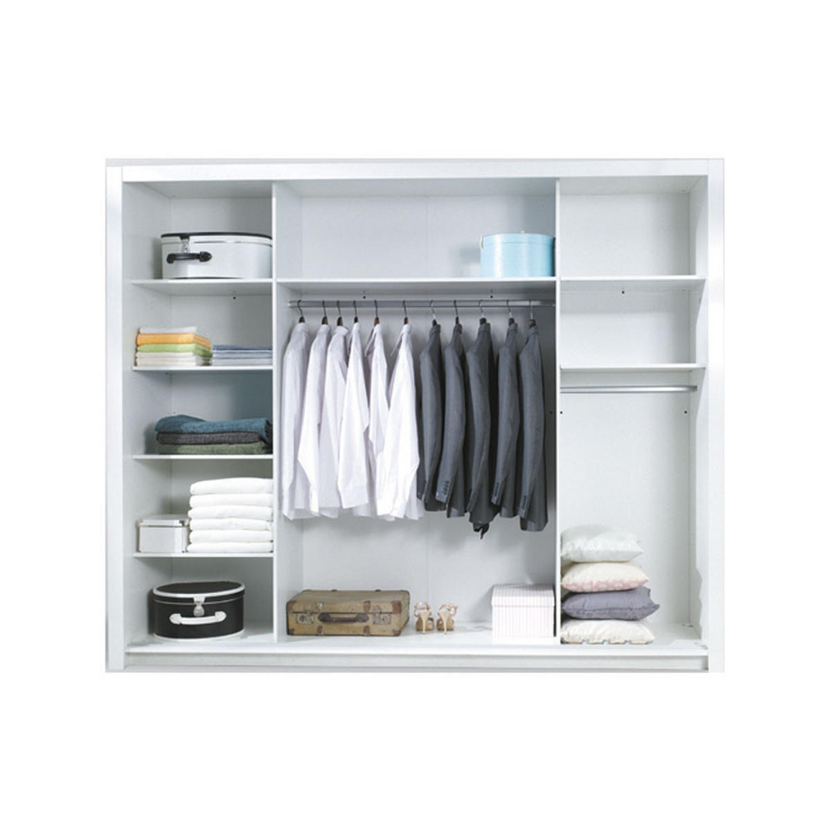 SCHWEBETÜRENSCHRANK Siena weiß Hochglanz 257 / 66 / 212cm - Weiß Hochglanz/Weiß, Holzwerkstoff/Kunststoff (257/212/66cm) - Feldmann-Wohnen