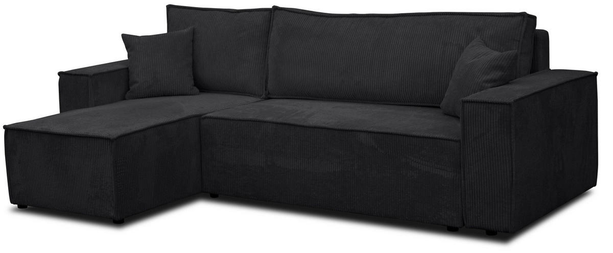 ECKSOFA Hugo L in L-Form mit Schlaffunktion und Bettkasten, Farbe: Schwarz, Cordstoff, Ottomane Unsiversal - Schwarz, Textil (244/145cm) - VENASI MÖBEL