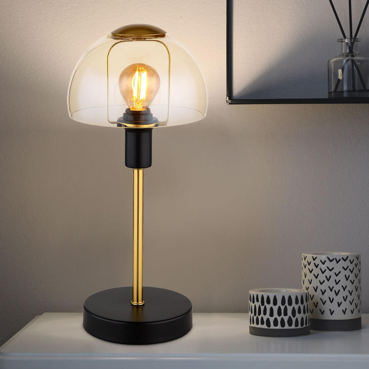 TISCHLEUCHTE KOKKINI Glas Gold Schwarz - Goldfarben, Glas (15/15/32cm) - Globo Lighting