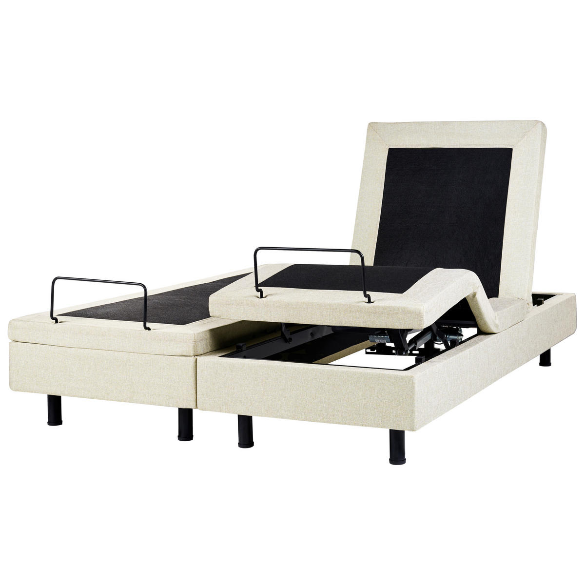 POLSTERBETT Verstellbar 160/200 cm Beige Duke II - Beige/Schwarz, Textil (160/200cm) - Beliani