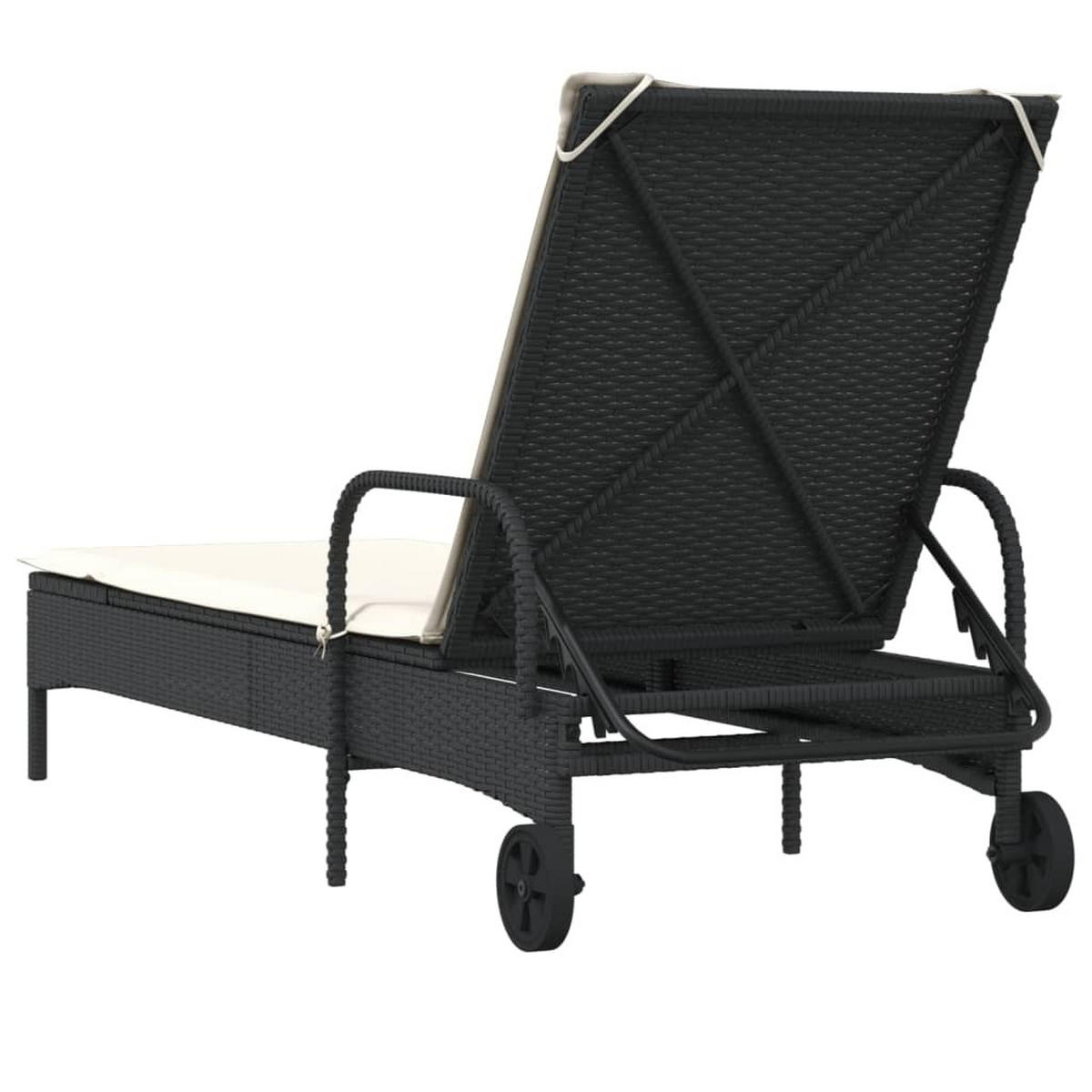 SONNENLIEGE Mit Rollen Und Auflage Schwarz Poly Rattan - Schwarz, Kunststoff (161/87/61cm) - vidaXL