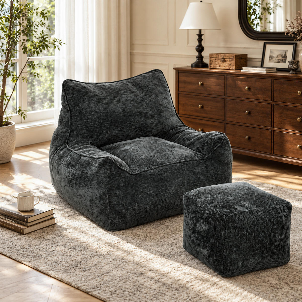 SITZSACK mit Hocker Polyester Grau - Grau, Textil (108/80/109cm) - HOMCOM
