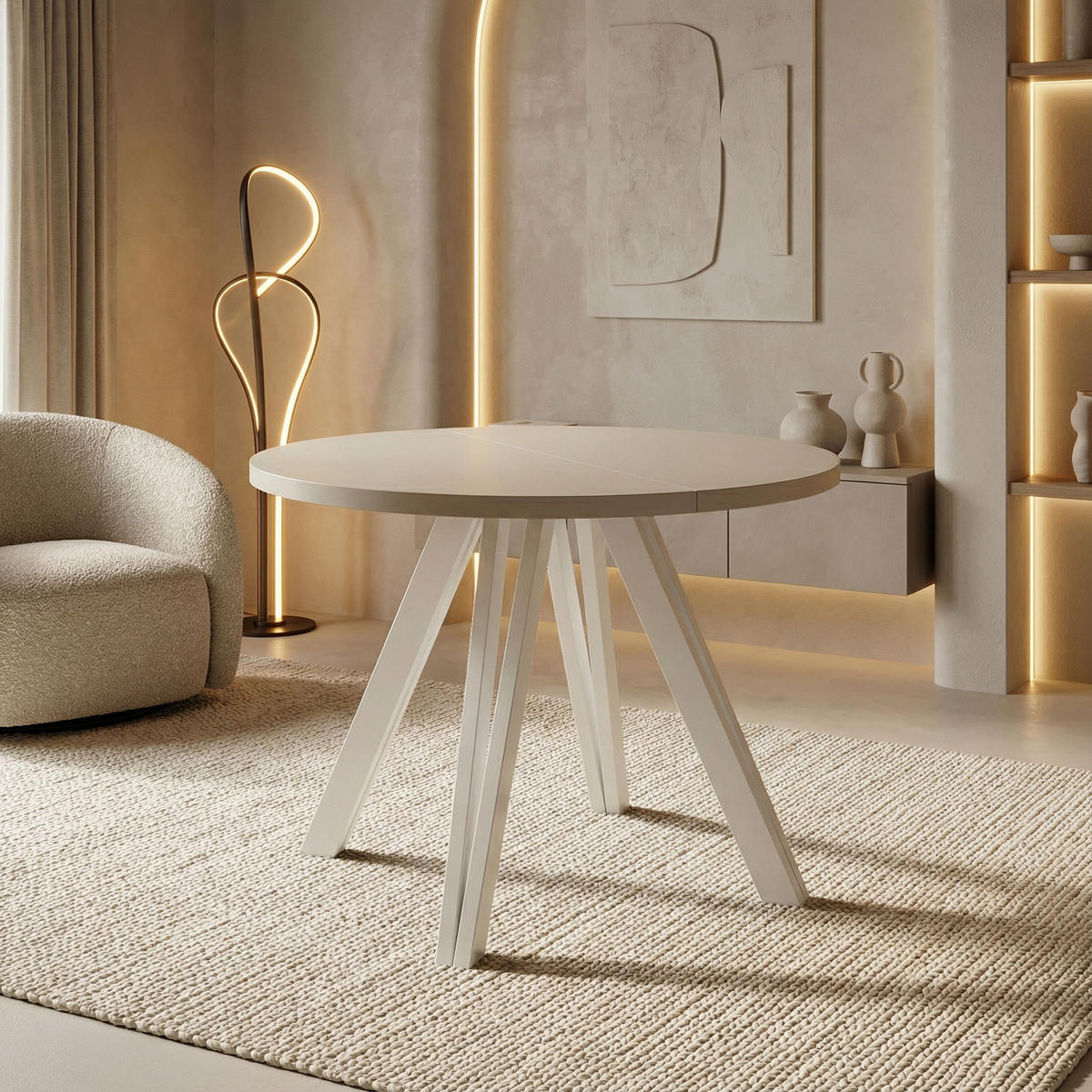 ESSTISCH Ravero runder ausziehbarer, Kaschmir 100-180/100/77 cm - Kaschmir/Weiß, Holz/Holzwerkstoff (100/100/77cm) - WFL GROUP