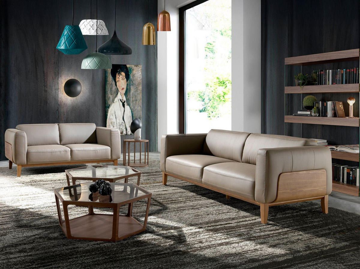 SOFA 3-sitzer nerz ledersofa 209/92/77 cm - Taupe/Walnussfarben, Leder (209/77/92cm) - ANGEL CERDA