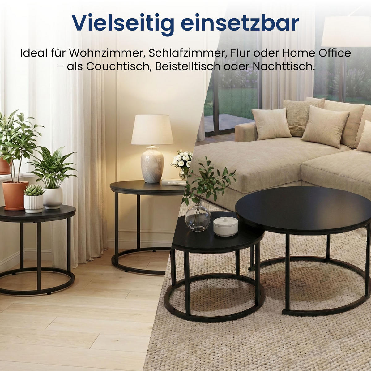 COUCHTISCH 2er Set rund schwarz - Schwarz, Holzwerkstoff (70/70/42.5cm) - Home Collective
