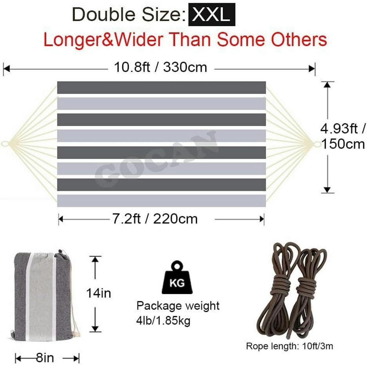 HÄNGEMATTE 2 Personen 220 x 150 cm Grau Streifen - Multicolor, Textil (150/2.5/220cm)