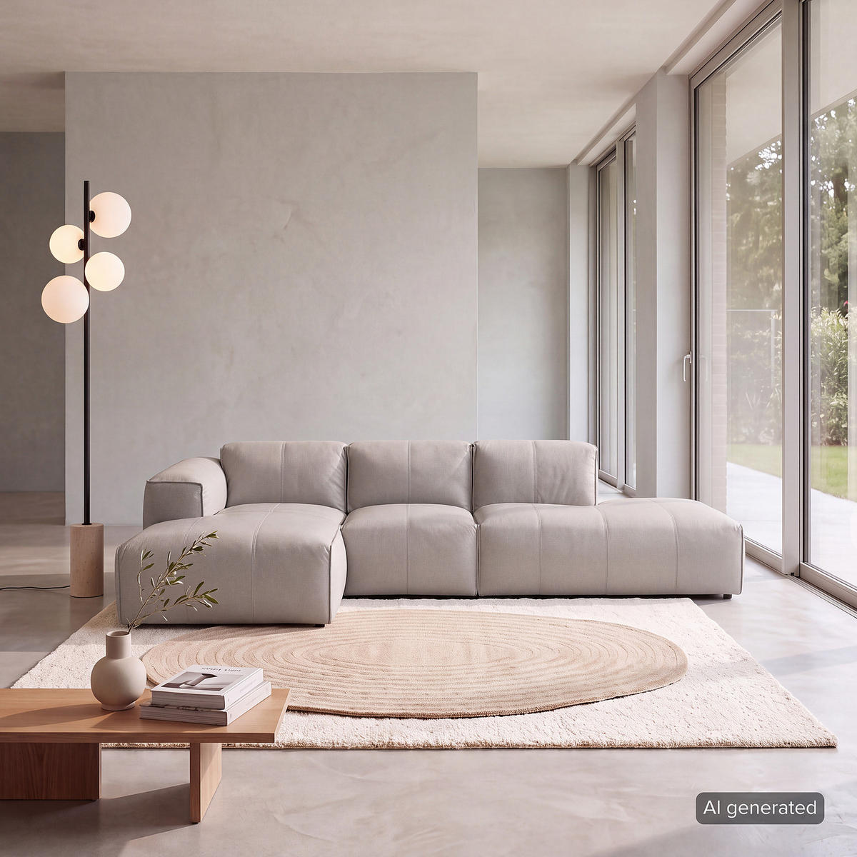 ECKSOFA mit Chaiselongue - Hellgrau/Schwarz, Leder/Kunststoff (290/173cm) - home24