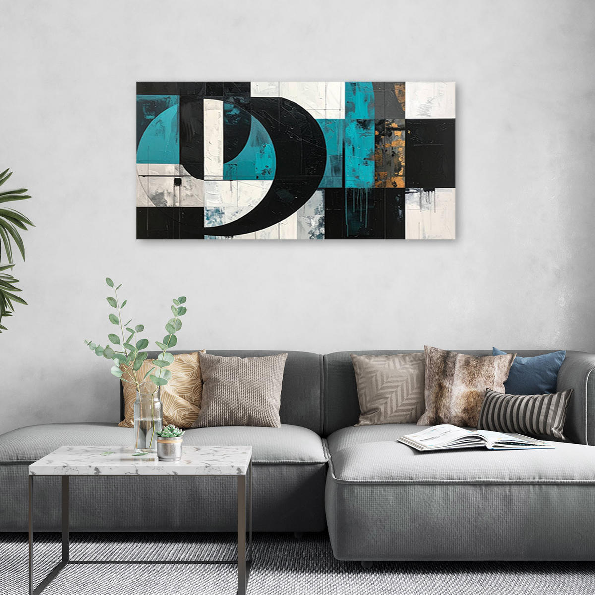 LEINWANDBILD 3D und geometrisch 120x60cm - Türkis, Textil (120/60cm) - Feeby