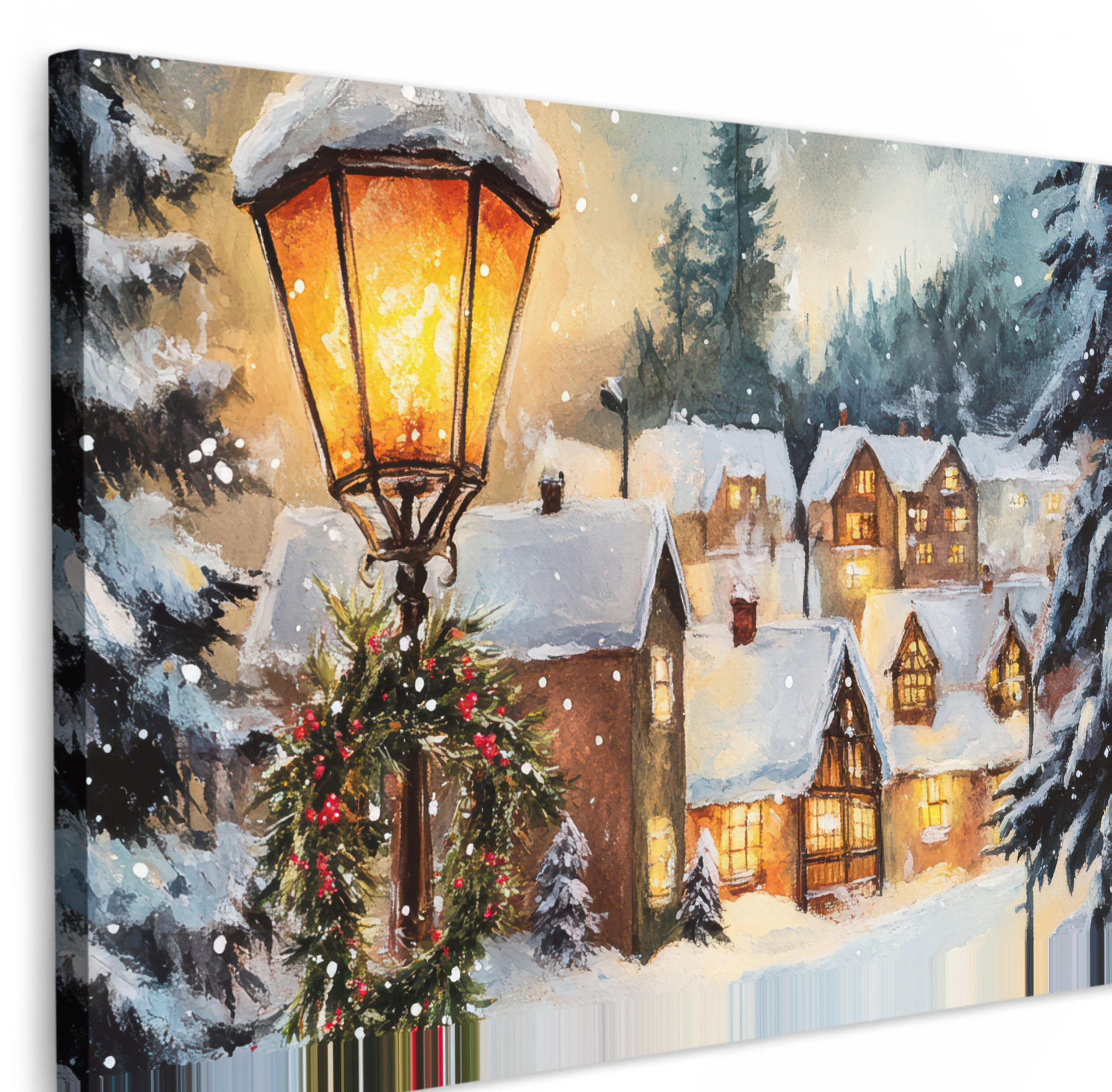 LEINWANDBILD Weihnachtsdorf - Häuser - Schnee - Weihnachten 30x20 cm - Sandfarben, Textil (30/20cm) - MuchoWow