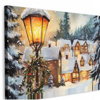 LEINWANDBILD Weihnachtsdorf - Häuser - Schnee - Weihnachten 30x20 cm - Sandfarben, Textil (30/20cm) - MuchoWow
