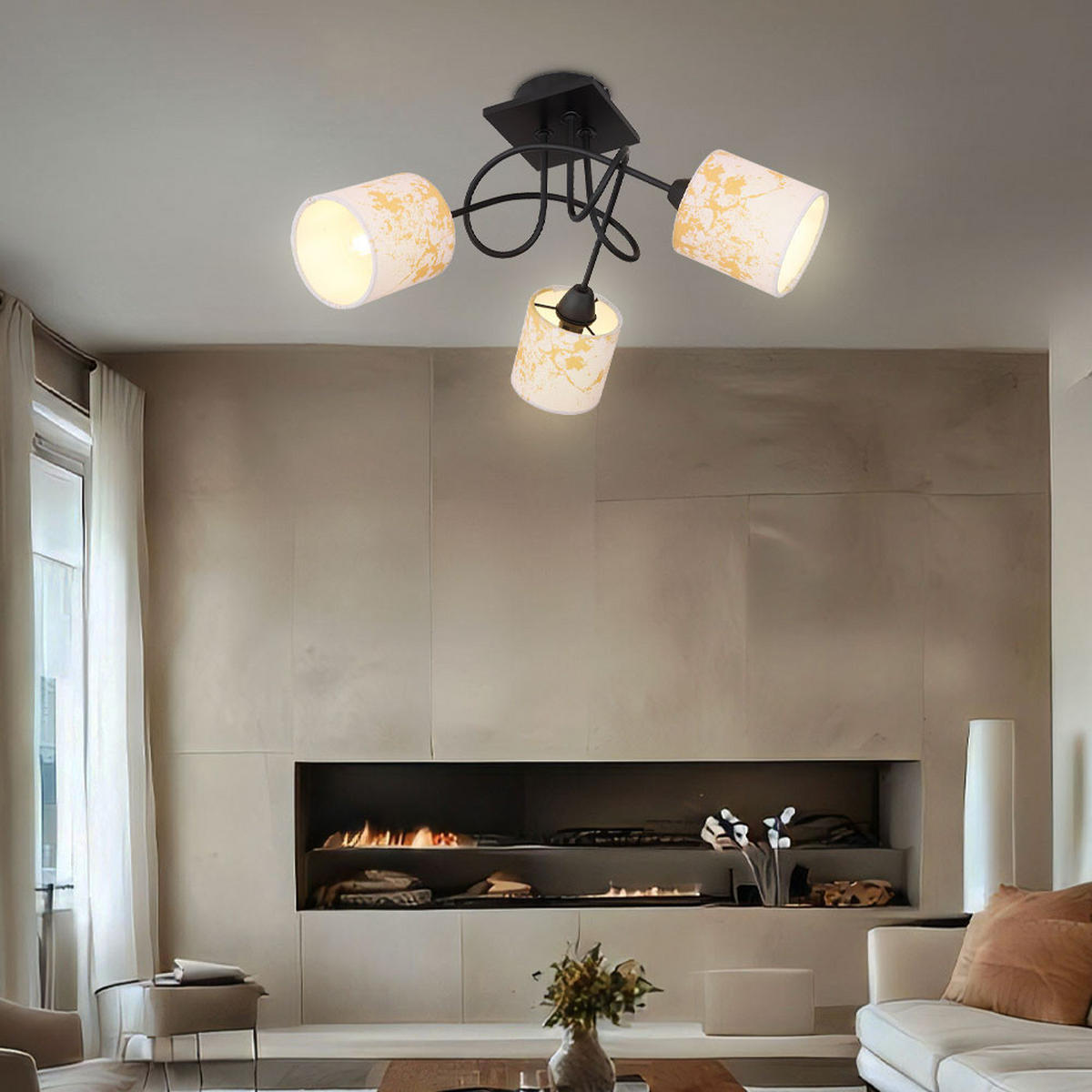 LED DECKENLEUCHTE Metall Weiß Textil - Weiß, Holz (46/46/27.5cm) - Globo Lighting