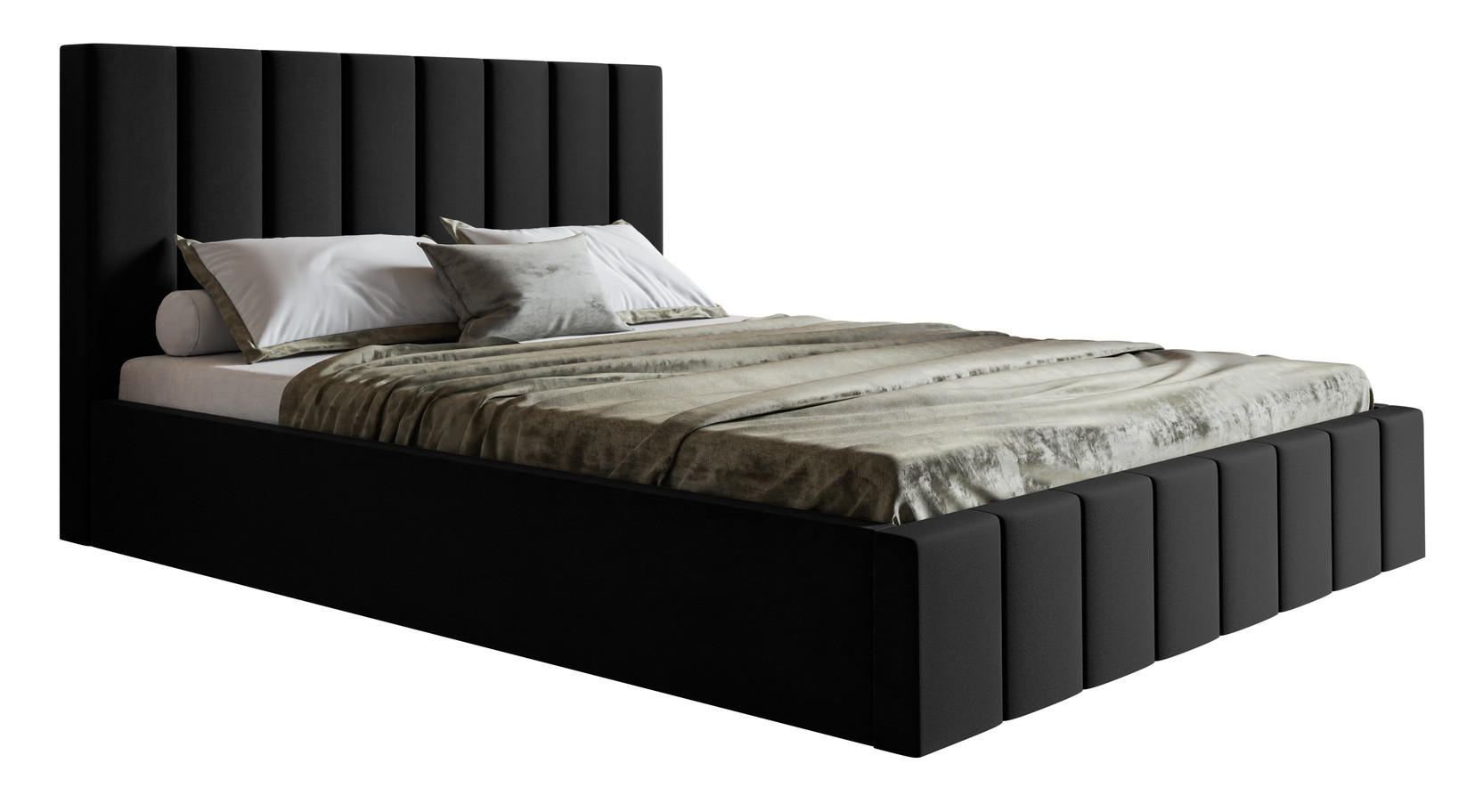 POLSTERBETT 160x200 Moris mit Kopfteil, Bettkasten Lattenrost, Schwarz - Schwarz, Holz/Textil (160/200cm) - Emporius