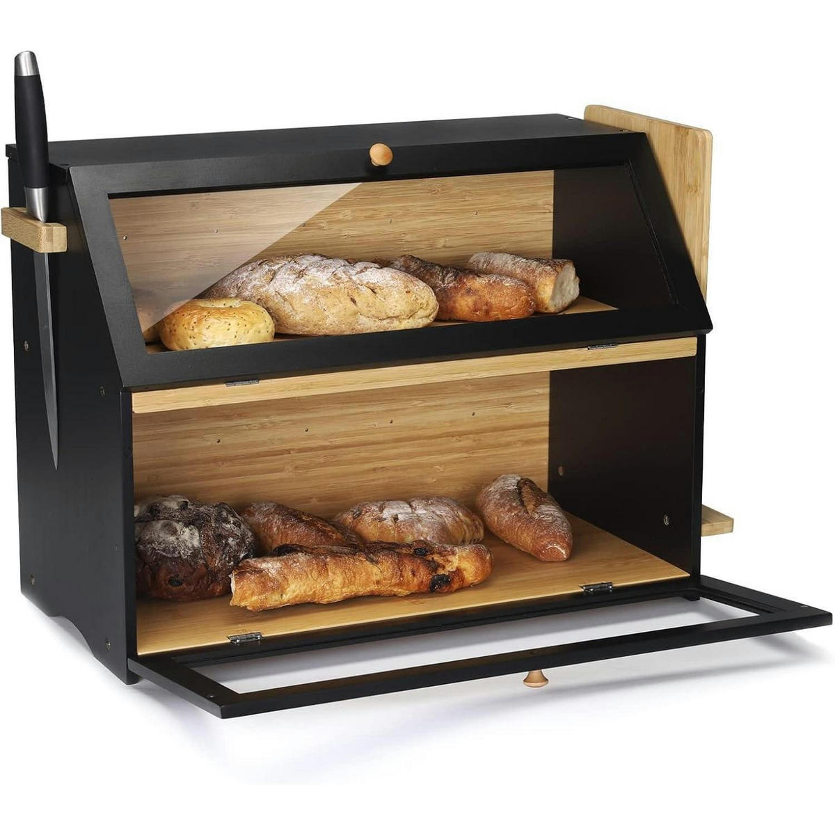 BROTKASTEN Bambus Schwarz 50 cm - Multicolor, Naturmaterialien (24.9/36.8/50cm)