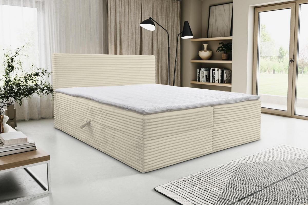 BOXBETT TILLY mit zwei Bettkästen H2/H3 Matratze und Topper 160 x 200 cm - Beige, Holzwerkstoff (160/200cm) - VENASI MÖBEL
