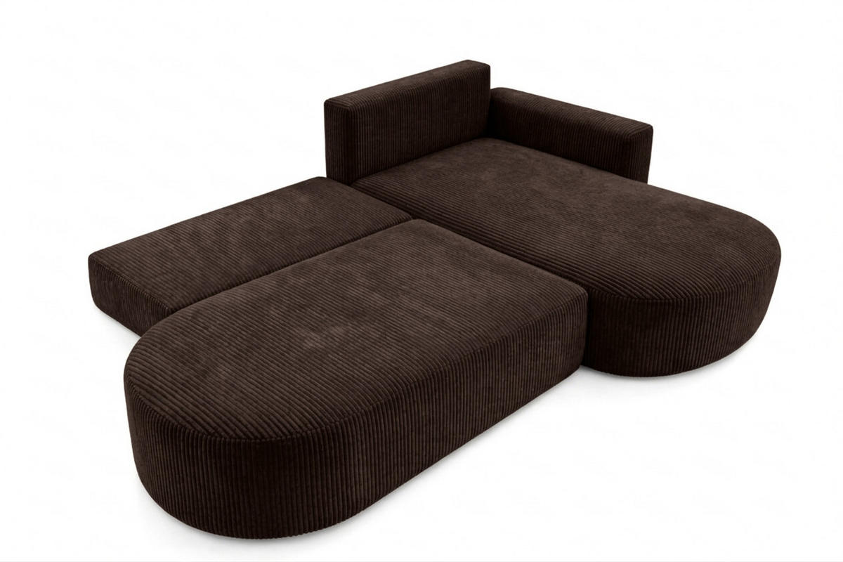 ECKSOFA Mit Schlaffunktion Und Bettkasten, Cordstoff Poso, Braun, Rechts, ROUND ONE OPEN XL - Braun, Holz (262/175cm) - Kaiser Möbel