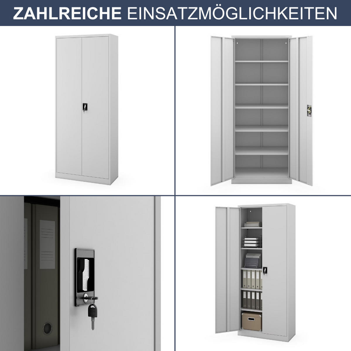 AKTENSCHRANK abschließbar KADO Flügeltüren 220x90x40cm Grau - Grau, Metall (90/220/40cm) - DELUKE