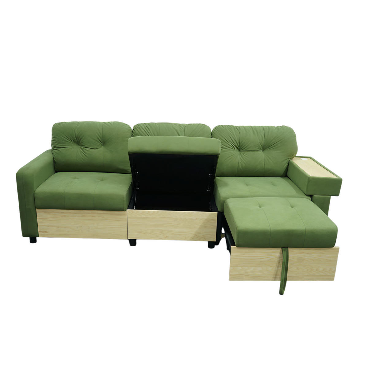 ECKSOFA 228/80/78 cm aus Samt mit ausziehbarer Ottomane und USB-Anschluss Grün - Grün, Textil (80/228cm) - Modenvie