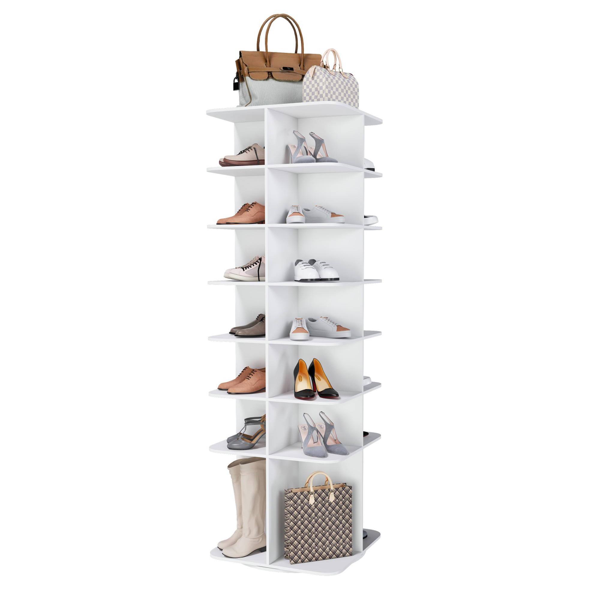 SCHUHABLAGE Rotierender Schuhturm Lazy Susan Schuhschrank 7-stöckig PVC 60/60/184 cm drehbar - Weiß, Holzwerkstoff/Kunststoff (184/60/60cm) - EVRYAE