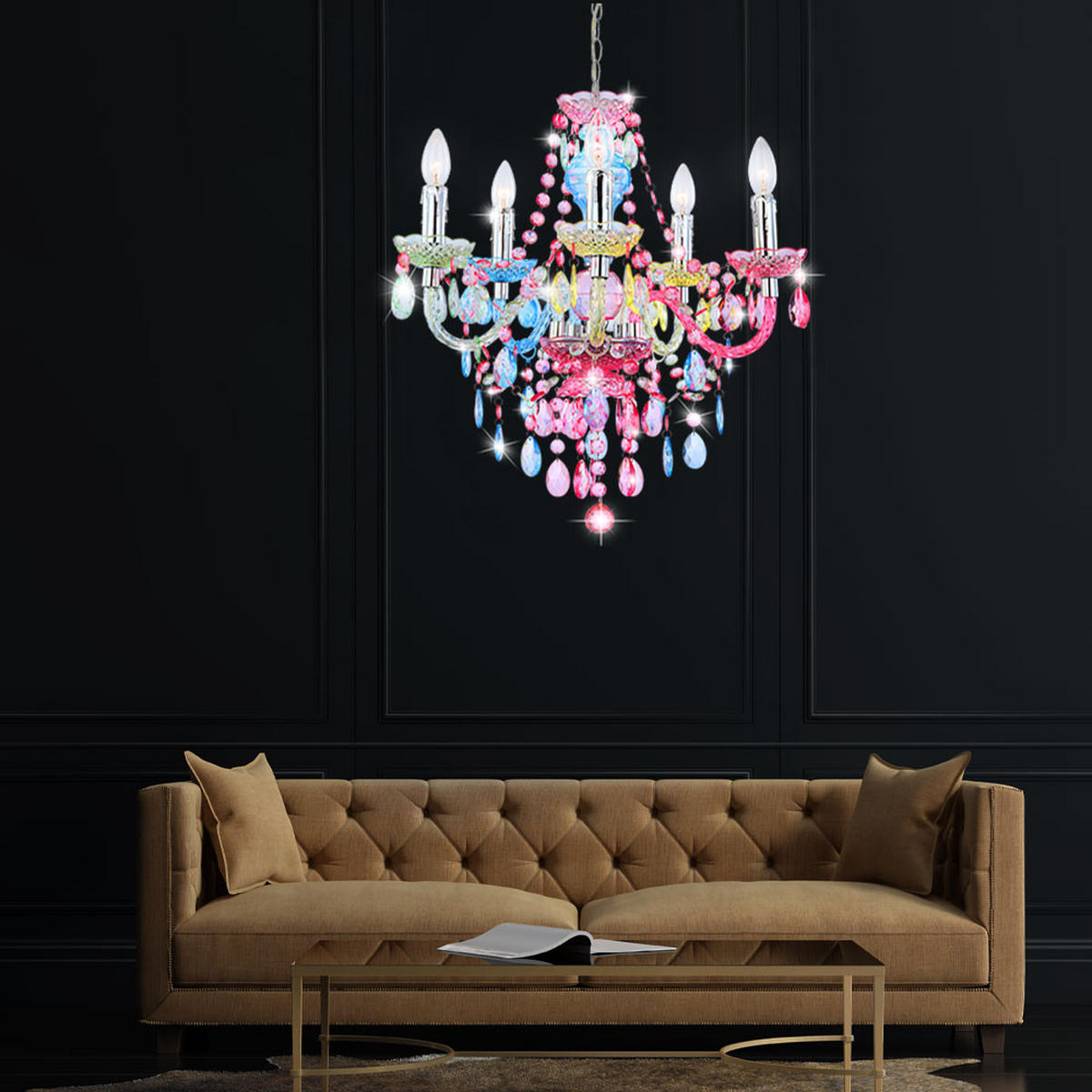 KRONLEUCHTER Metall Acryl Bunt - Multicolor, Metall (51/51/149cm) - Globo Lighting