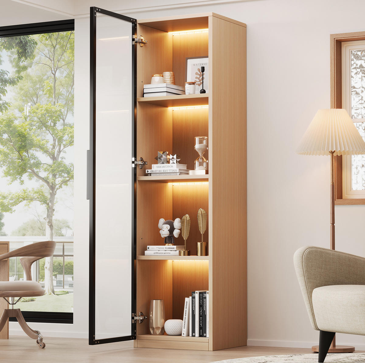 VITRINE 40/40/165 cm aus MDF mit LED-Beleuchtung und Sanftschluss-Scharnieren Eichefarben - Eichefarben, Holzwerkstoff (40/165/40cm) - Modenvie