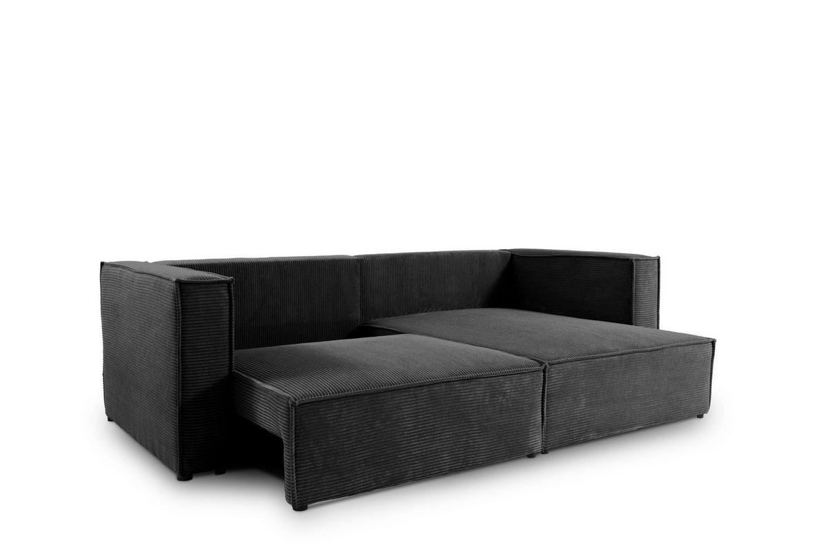 ECKSOFA mit Schlaffunktion Cord Schwarz - Schwarz, Textil (245/148cm) - Furnisell