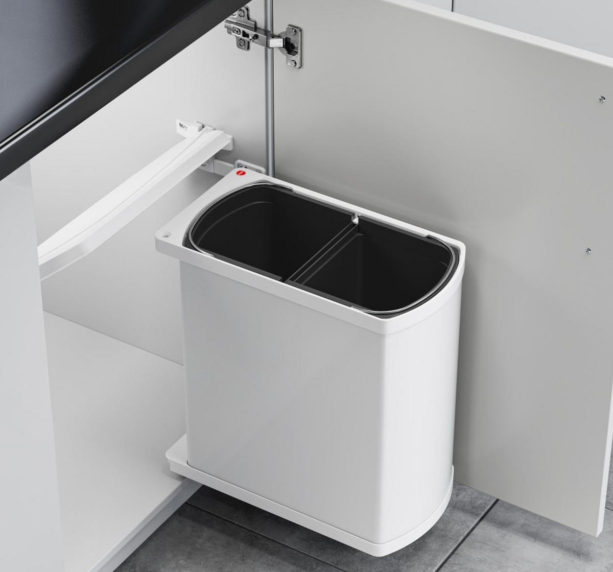 HAILO MÜLLEIMER Küche Einbau ab 45cm Schrankbreite 2x 8 L Ausschwenkautomatik - Weiß, Metall (38.8/42/20.3cm) - Hailo